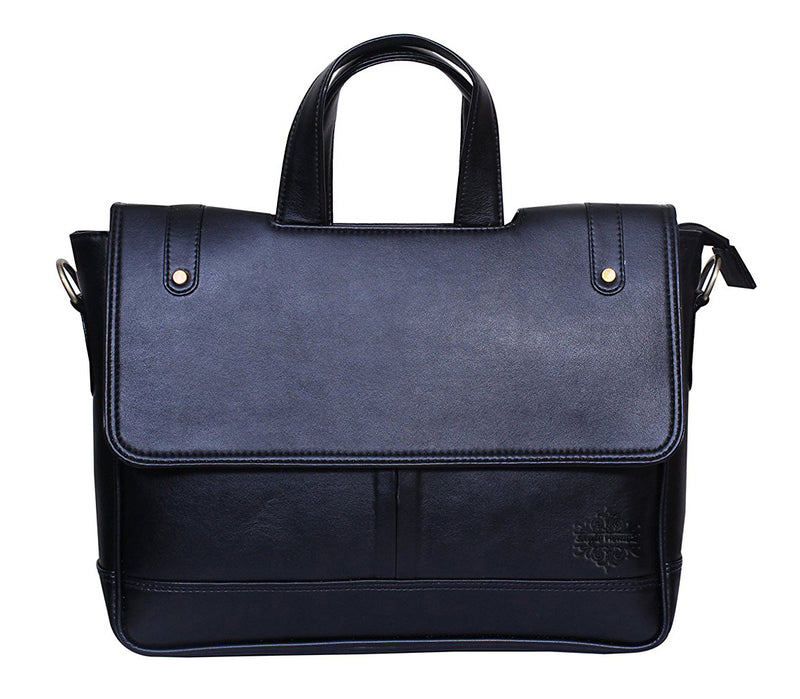 Style Homez Premium PU Leather Laptop Executive Messenger Bag 15.6", Metal Black Color