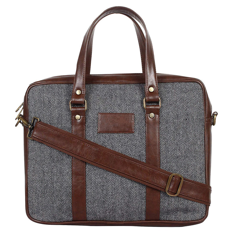Style Homez Classic Dual-Tone Office Laptop Bag 15.6", Jute Fabric and Pecan Brown Color