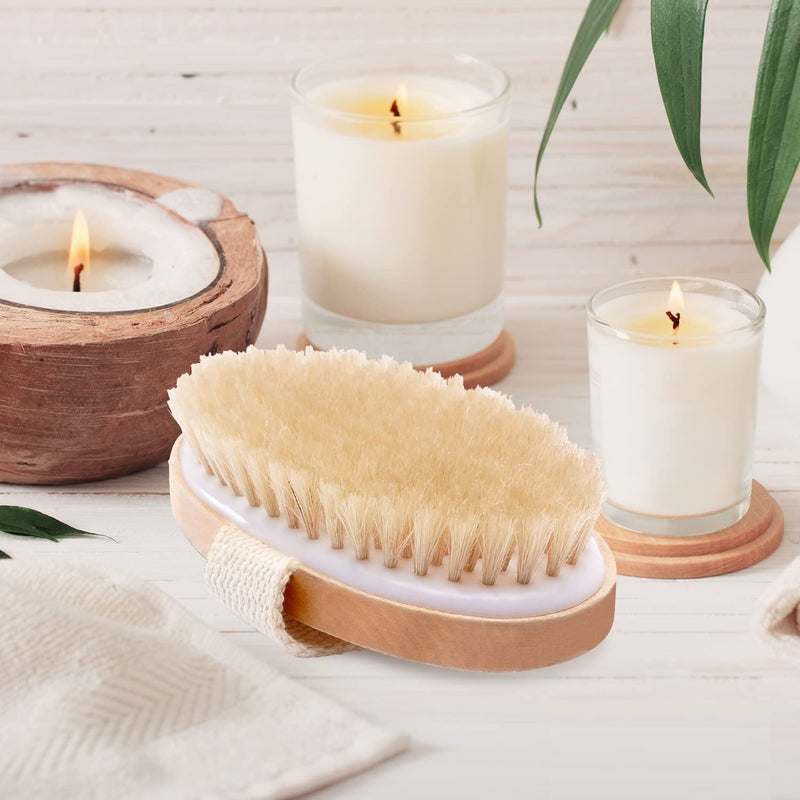 Style Homez ATHENA, Exfoliating Dry Brush Loofah and Soft Scrubber, Bath Essentials with Natural Bristles in Natural Wood Color