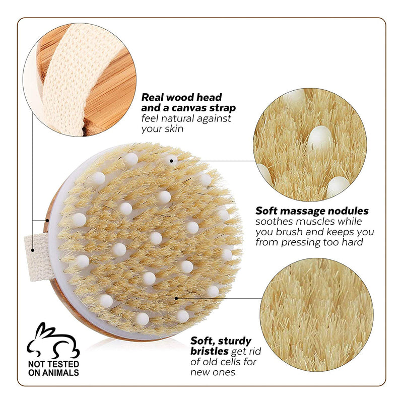 Style Homez RUSTIQ, Exfoliating Dry Brush Loofah and Soft Scrubber, Bath Essentials with Natural Bristles in Natural Wood Color