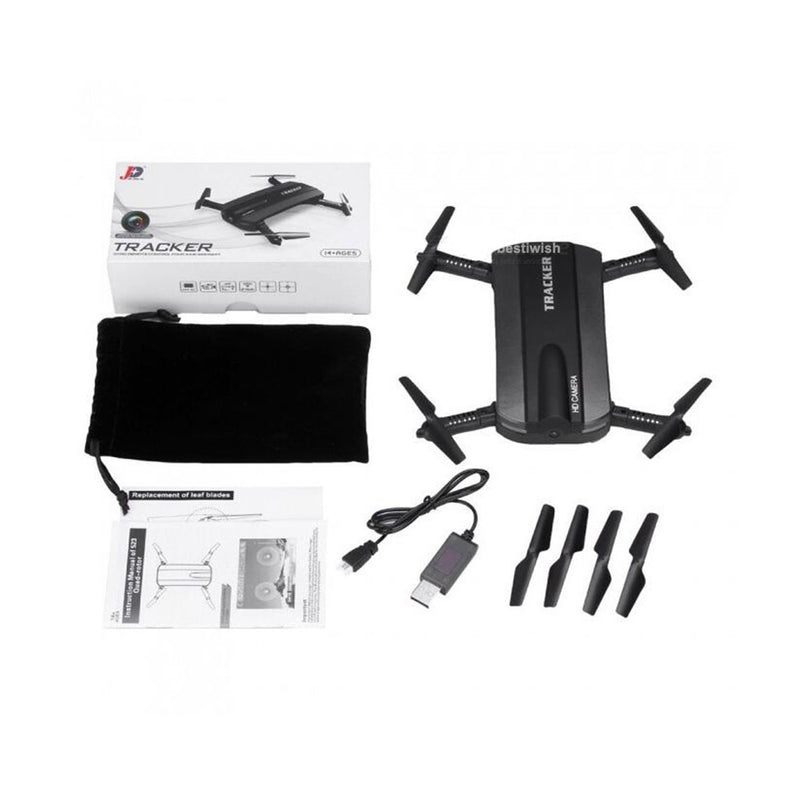 JXD Tracker 523, Selfie Quadcopter Drone with 720P 2MP HD Camera Foldable Drone Helicopter, Altitude Hold and APP Control, Black Color