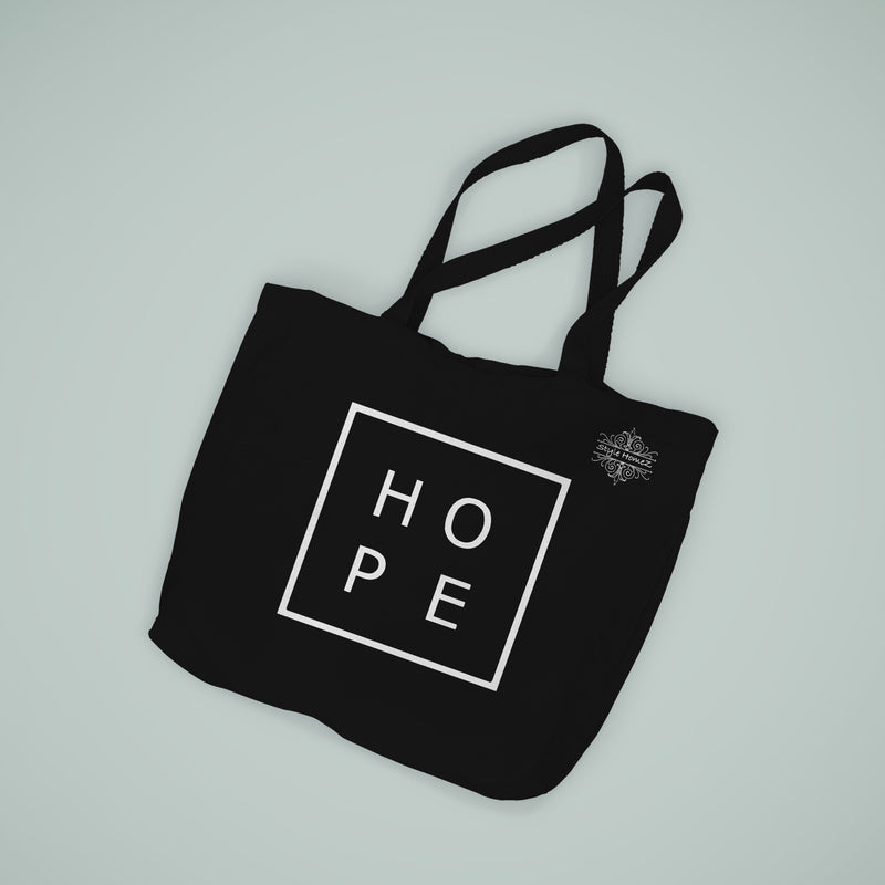 Style Homez Classic Eco-Friendly & Reusable Cotton Canvas Grocery Tote Bag, Medium Size 16 x 14 Inch Black Color (HOPE)