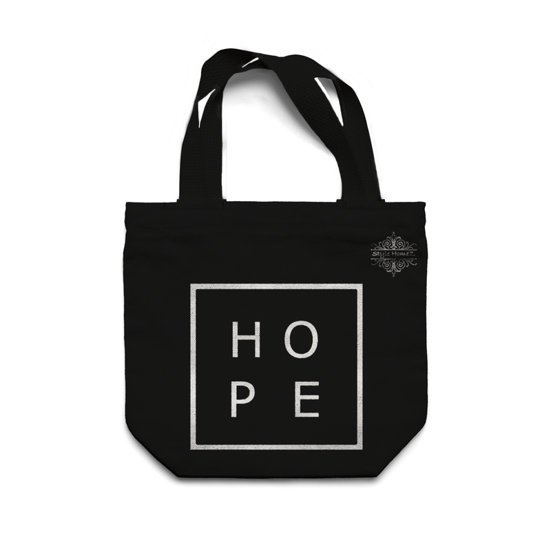 Style Homez Classic Eco-Friendly & Reusable Cotton Canvas Grocery Tote Bag, Medium Size 16 x 14 Inch Black Color (HOPE)