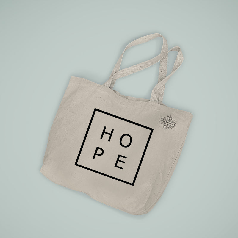 Style Homez Classic Eco-Friendly & Reusable Cotton Canvas Grocery Tote Bag, Medium Size 16 x 14 Inch Natural Color (HOPE)