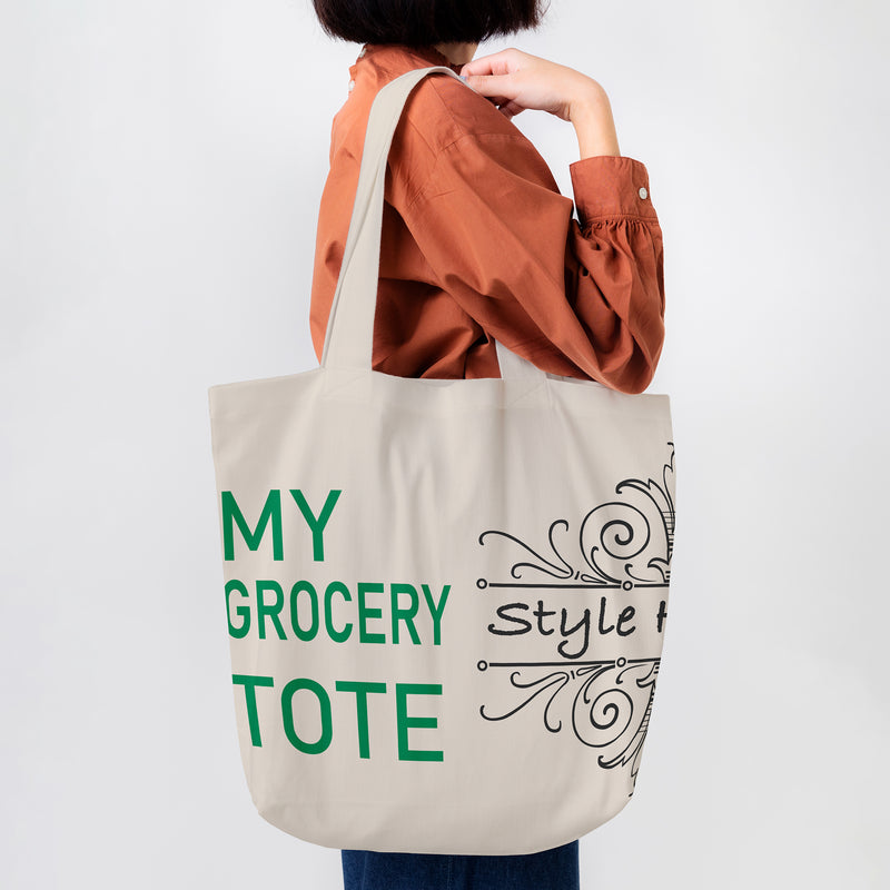 Style Homez Classic Eco-Friendly & Reusable Cotton Canvas Grocery Tote Bag, Medium Size 16 x 14 Inch Natural Color (MY GROCERY TOTE)