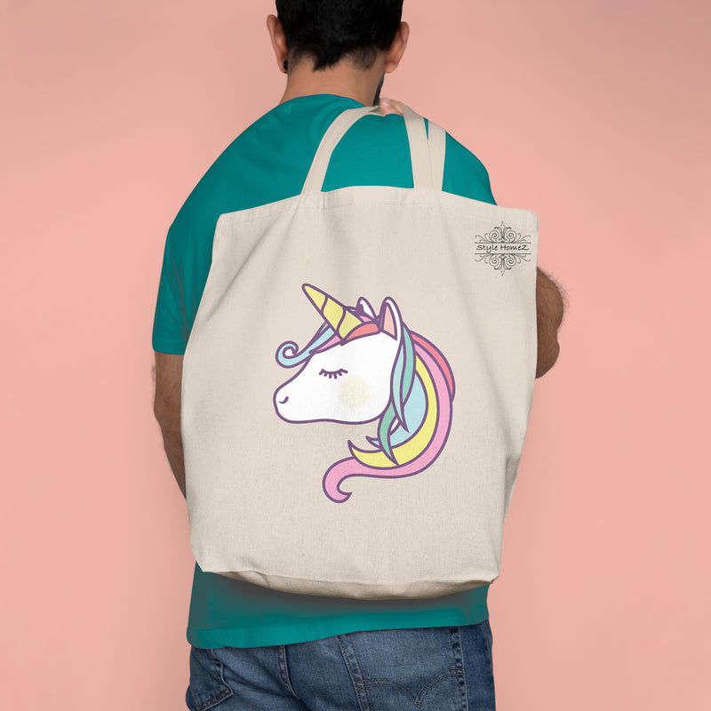Style Homez Classic Eco-Friendly & Reusable Cotton Canvas Grocery Tote Bag, Medium Size 16 x 14 Inch Natural Color (UNICORN)