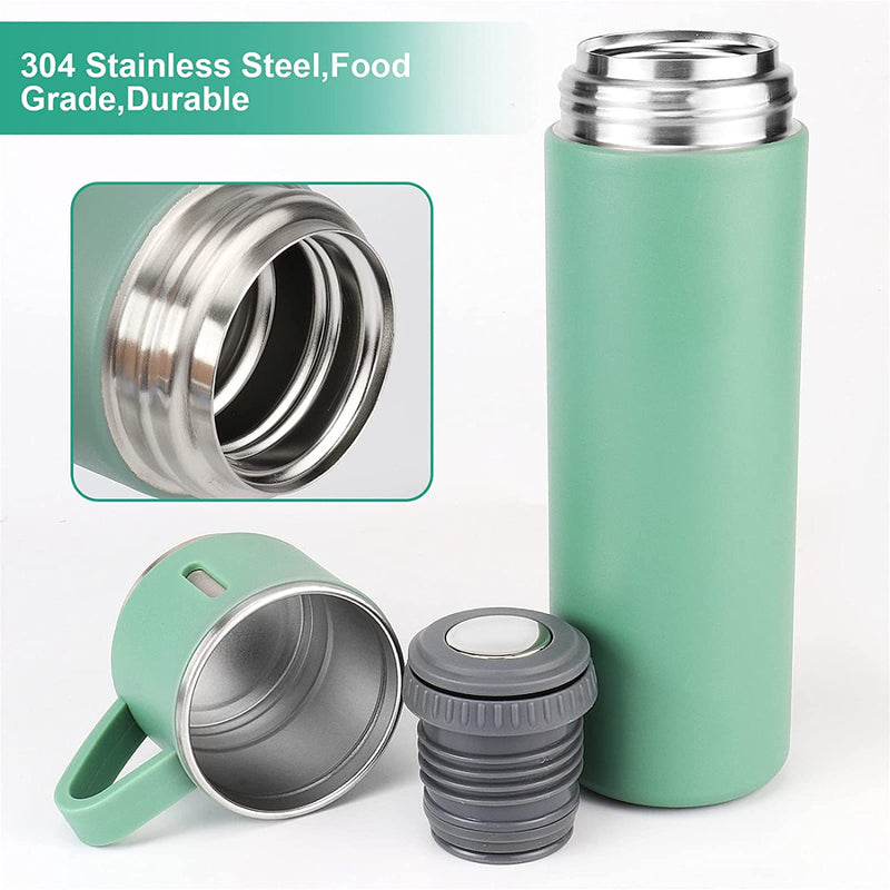 Style Homez TRIPLEE, Stainless Steel Vacuum Insulated Flask with Set of 3 Cups Hot & Cold 12 Hours BPA Free Thermos 500 ml, Noir Green Color