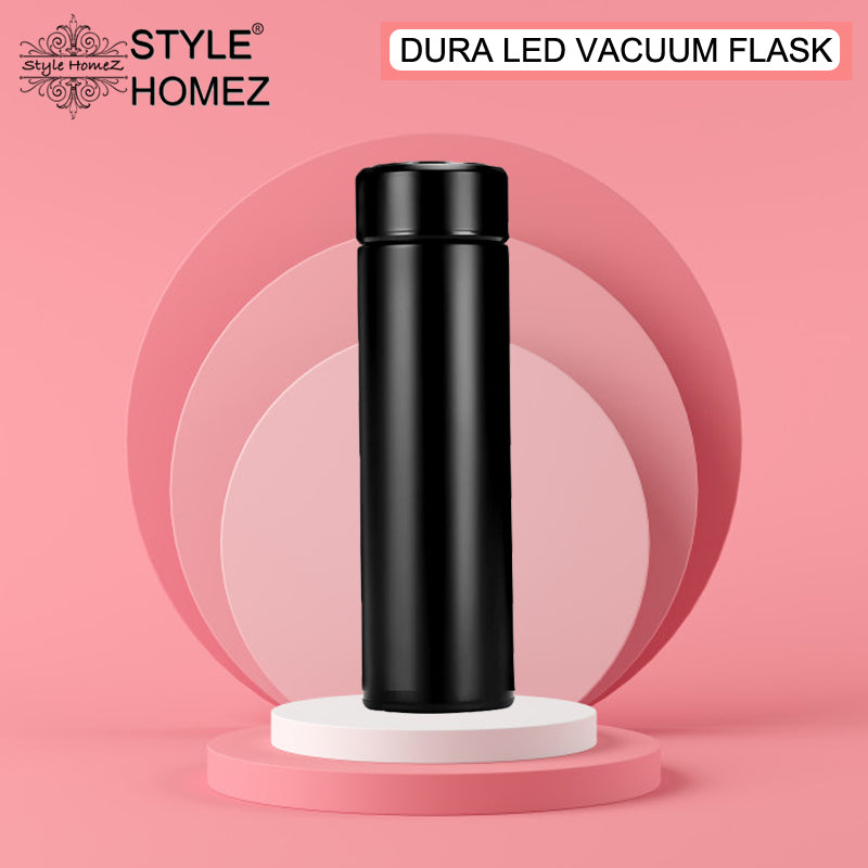 Style Homez DURA Smart Double Wall Stainless Steel Vacuum Insulated Water Bottle With LED Touch Display Hard Black Color 480 ml Hot n Cold