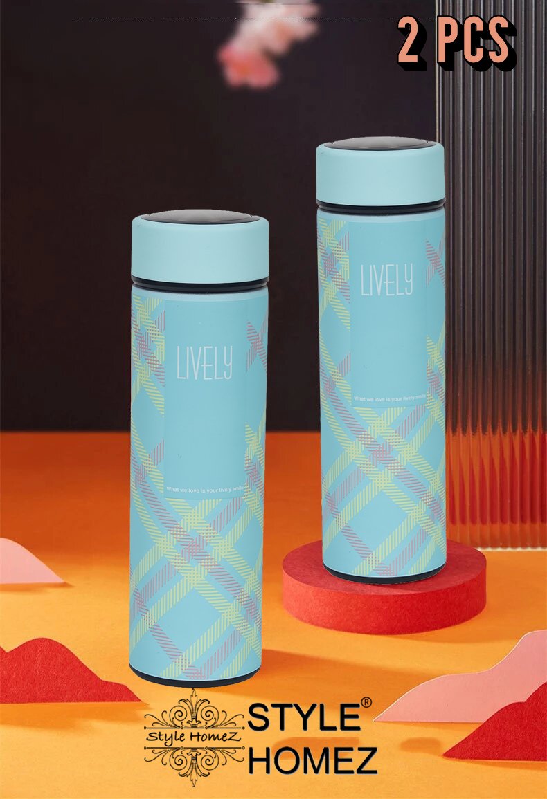 Style Homez Double Wall Vacuum Insulated Stainless Steel Flask BPA Free Thermos Travel Water Bottle Sipper 480 ml Hot and Cold 12 Hours SKY Blue Color (LIVELY)  Set of 2