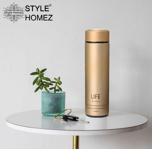 Style Homez Double Wall Vacuum Insulated Stainless Steel LIFE Flask BPA Free Thermos Travel Water Bottle Sipper 480 ml - Hot and Cold 12 Hours Champagne Gold Color