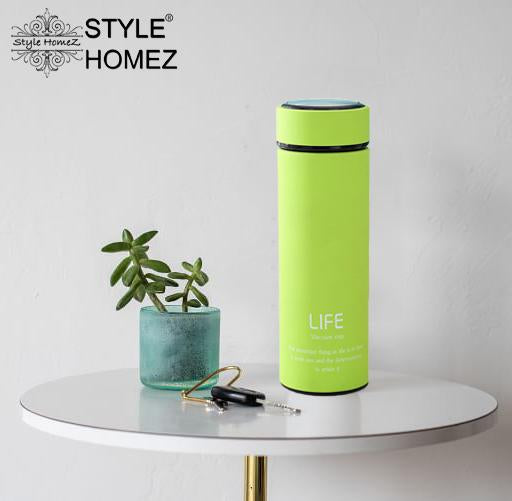 Style Homez Double Wall Vacuum Insulated Stainless Steel LIFE Flask BPA Free Thermos Travel Water Bottle Sipper 480 ml - Hot and Cold 12 Hours Lime Green Color