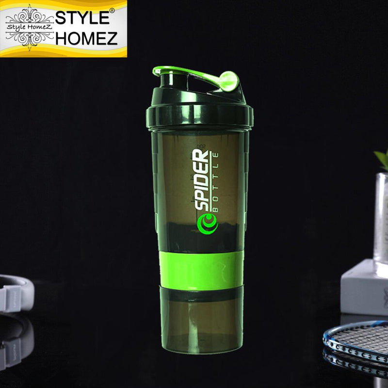 Style Homez SPIDER Gym Sipper Protein Shaker Water Bottle BPA Free Black Green Color 500 ml