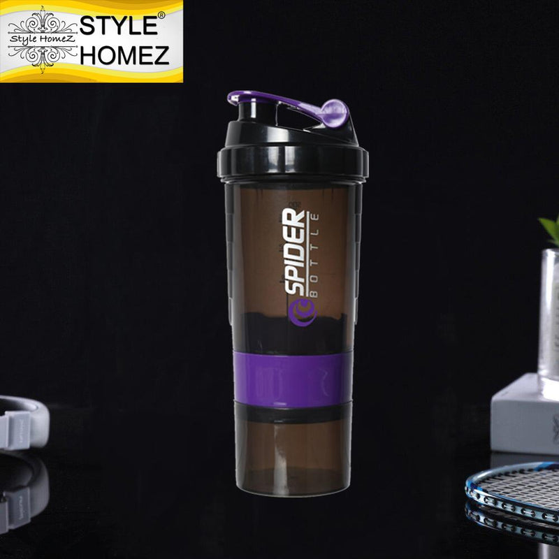 Style Homez SPIDER Gym Sipper Protein Shaker Water Bottle BPA Free Black Purple Color 500 ml