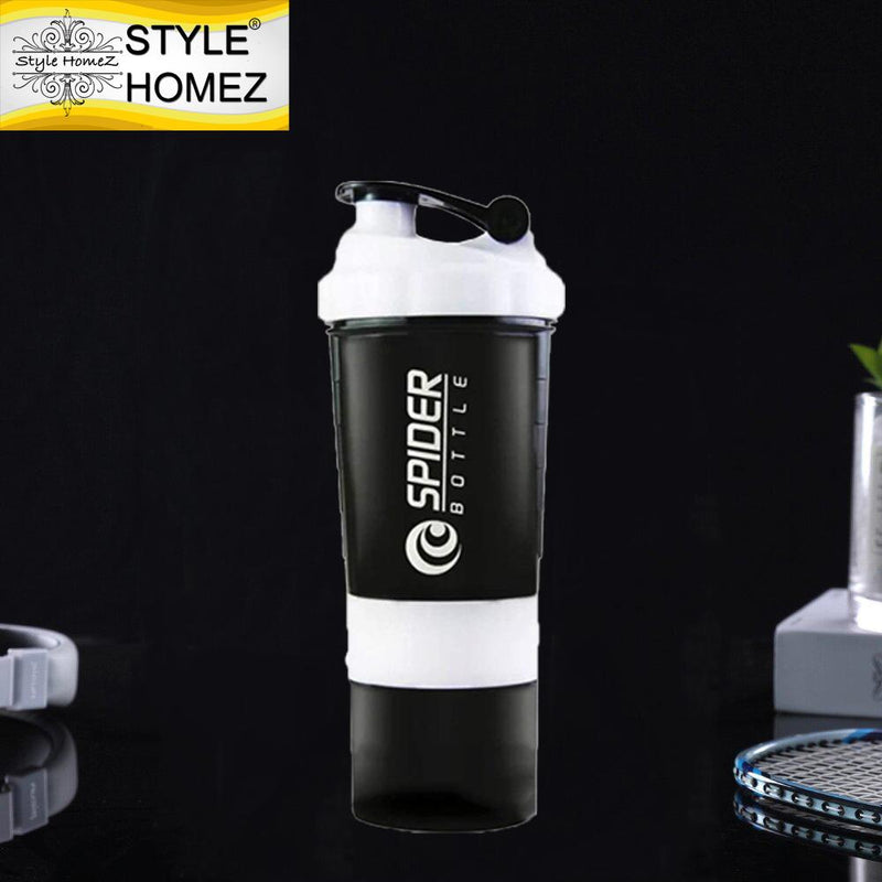 Style Homez SPIDER Gym Sipper Protein Shaker Water Bottle BPA Free Black White Color 500 ml