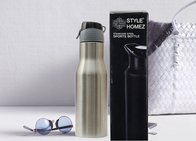 Style Homez Stainless Steel Water Bottle, Gym Sipper BPA Free Food Grade Quality Silver Color 750 ml
