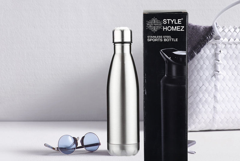 Style Homez Classic Stainless Steel Water Bottle, Gym Sipper BPA Free Food Grade Quality Silver Color 750 ml