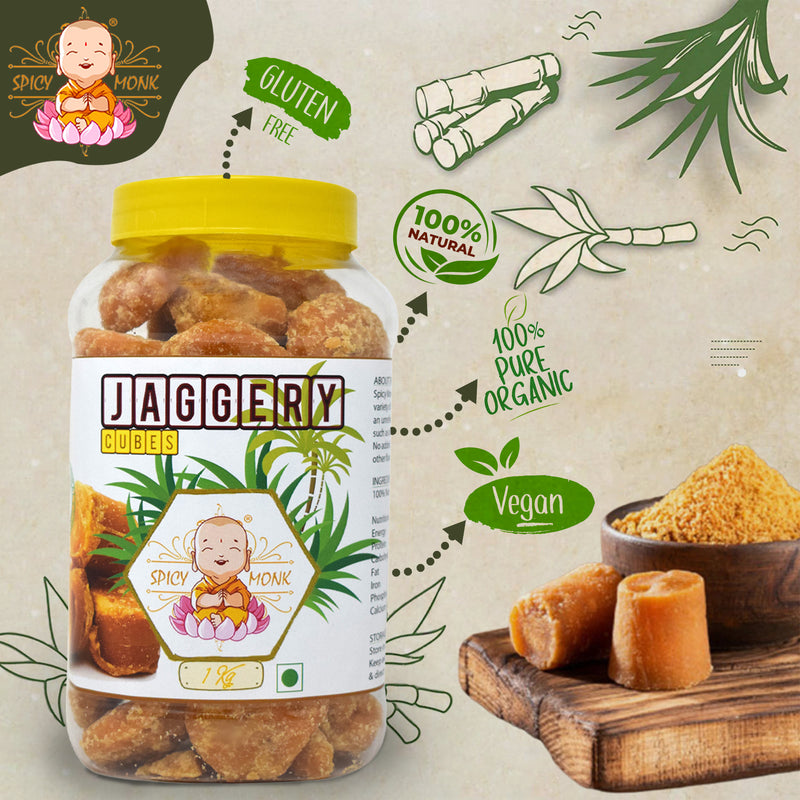 Spicy Monk 100% Natural & Pure Jaggery Cubes | Gur 1000 gm pack