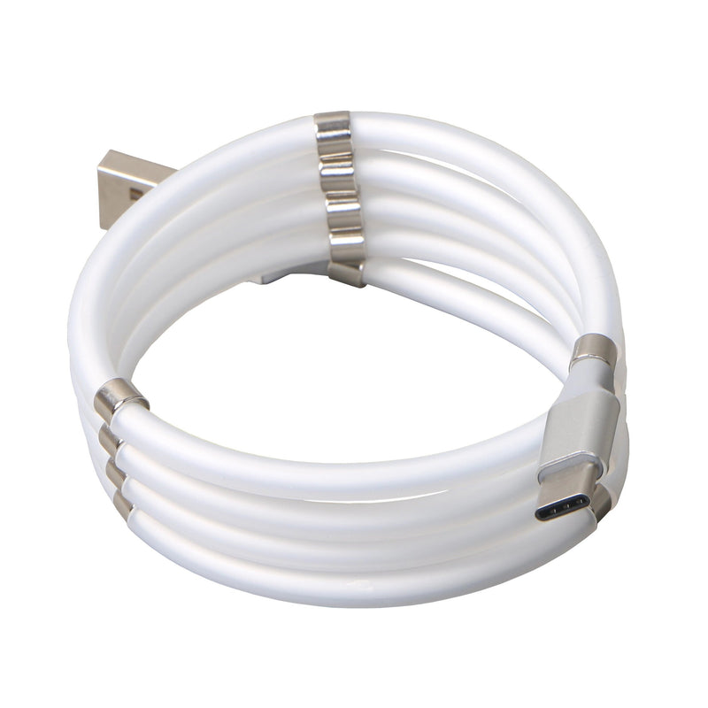 TXOR CAVO-M, Self Winding Magnetic Super Fast Charging Cable with USB TYPE-C Port & Fast Data Transfer, White Color 1m (It Wont Tangle)