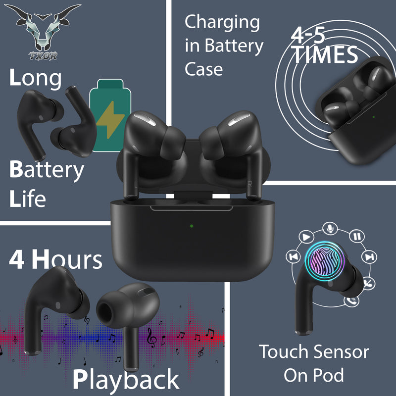 TXOR SENSO V1.0 TWS EARBUDS, IN-EAR v5.1 Bluetooth, Bass+ Tech & 20 hrs Playtime Fast Charging, Black Color and Touch Sensitive controls
