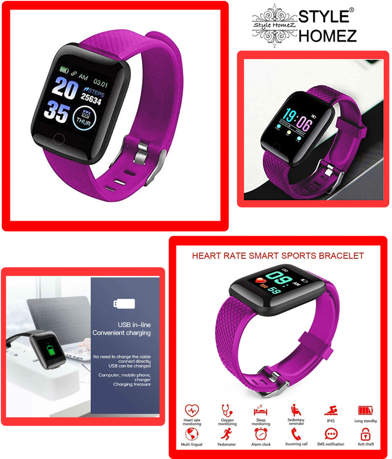 TXOR STORM M5 Smart Watch Fitness Band 35 mm Black Color Touch Screen for ANDROID and IOS, Purple Strap