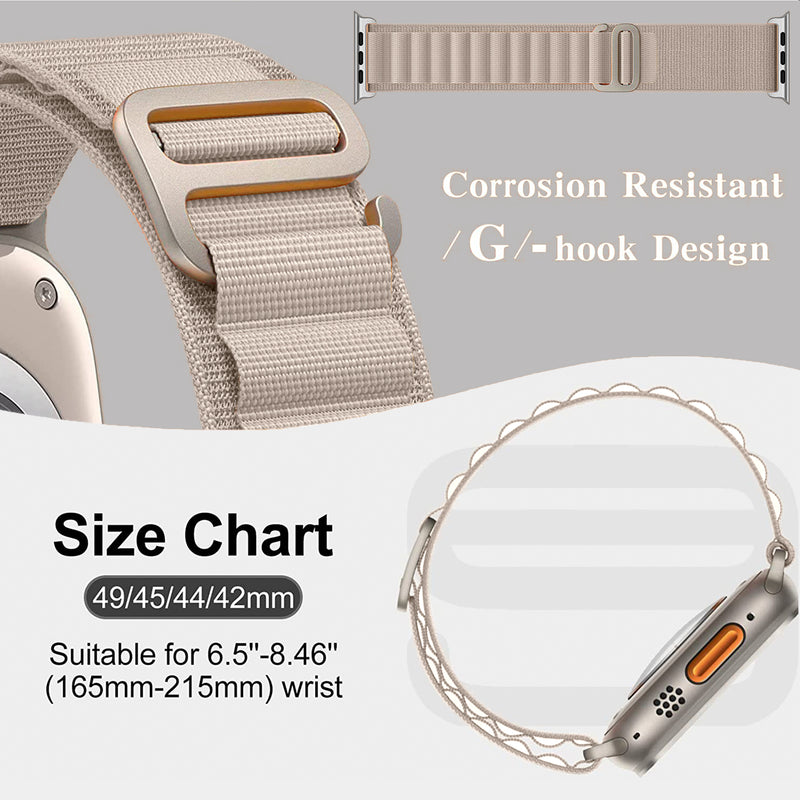 TXOR Rugged Alpine Loop Band Strap for Smart Watches 42/44/45/46/49 mm with Metal G Hook, White Color