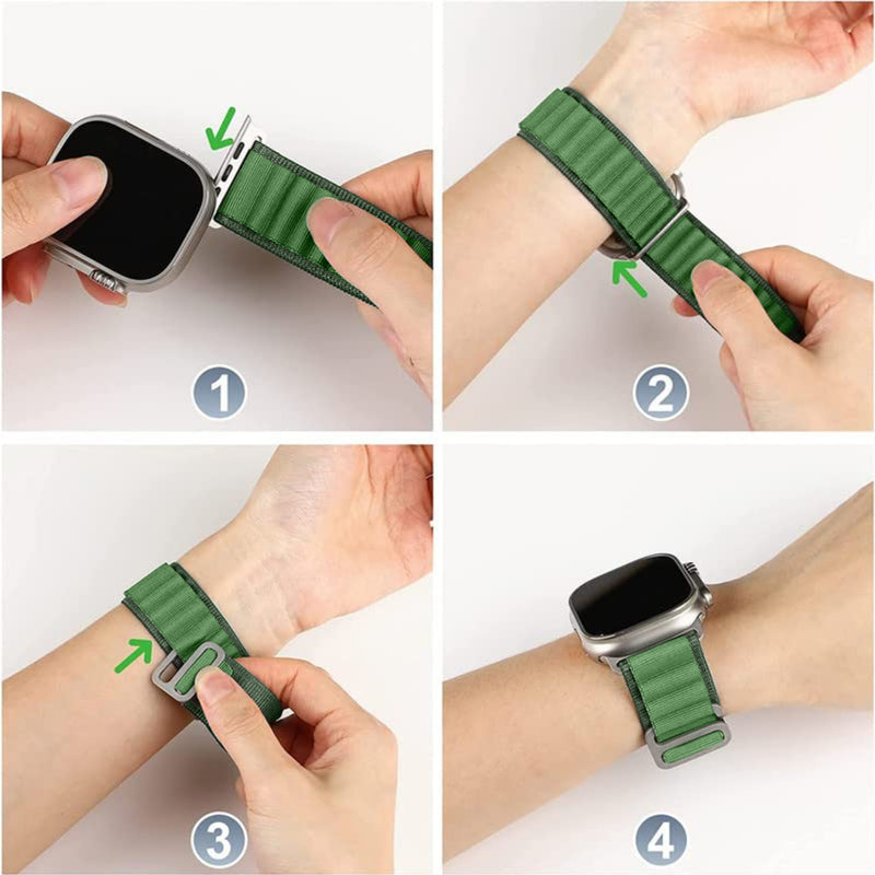 TXOR Rugged Alpine Loop Band Strap for Smart Watches 42/44/45/46/49 mm with Metal G Hook, Green Color
