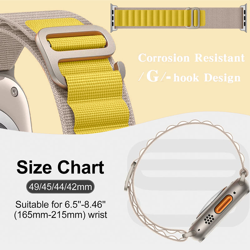 TXOR Rugged Alpine Loop Band Strap for Smart Watches 42/44/45/46/49 mm with Metal G Hook, Yellow White Color