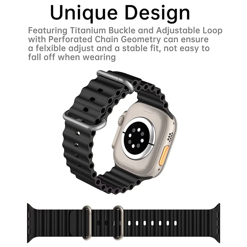 TXOR LUCID OCEAN Band Strap for Smart Watches 42/44/45/46/49 mm with Metal Hook, Black Color