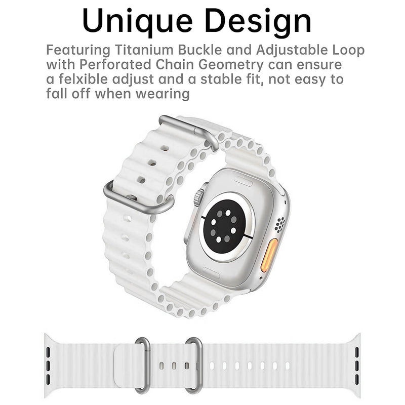 TXOR LUCID OCEAN Band Strap for Smart Watches 42/44/45/46/49 mm with Metal Hook, White Color