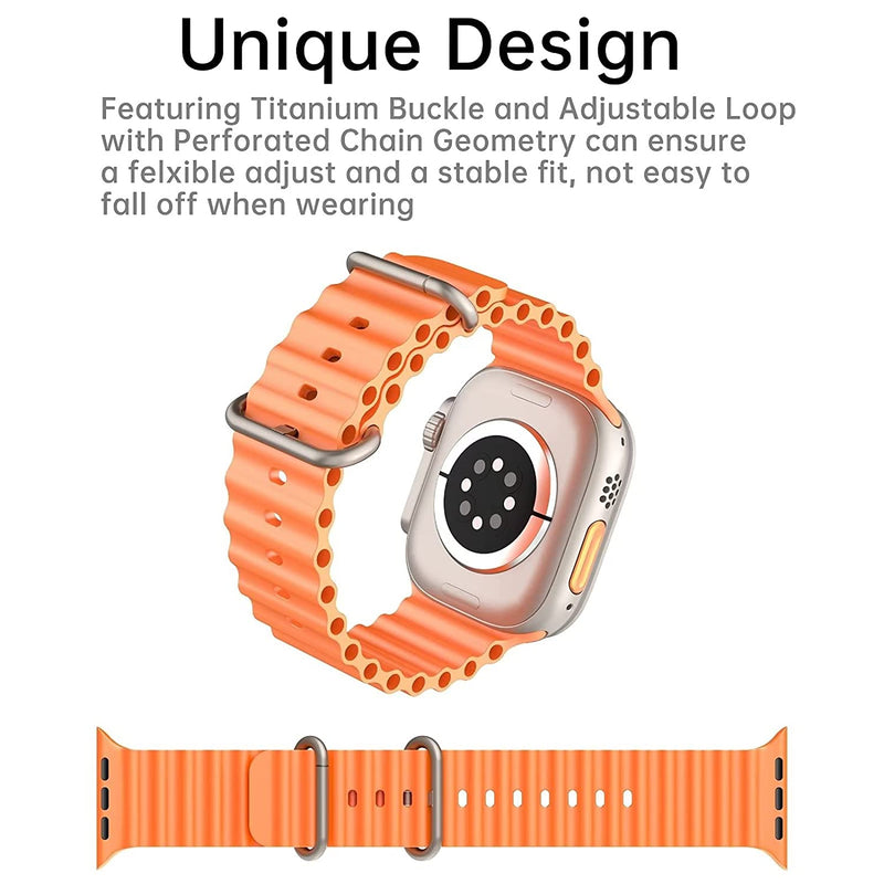 TXOR LUCID OCEAN Band Strap for Smart Watches 42/44/45/46/49 mm with Metal Hook, Orange Color