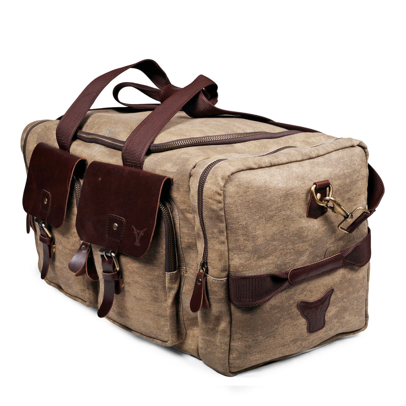 TXOR MANCHESTER, Pure Leather Canvas Weekender Duffel Bag, Trendy Western Luggage Overnight 40 Litres TORTILLA BEIGE Color